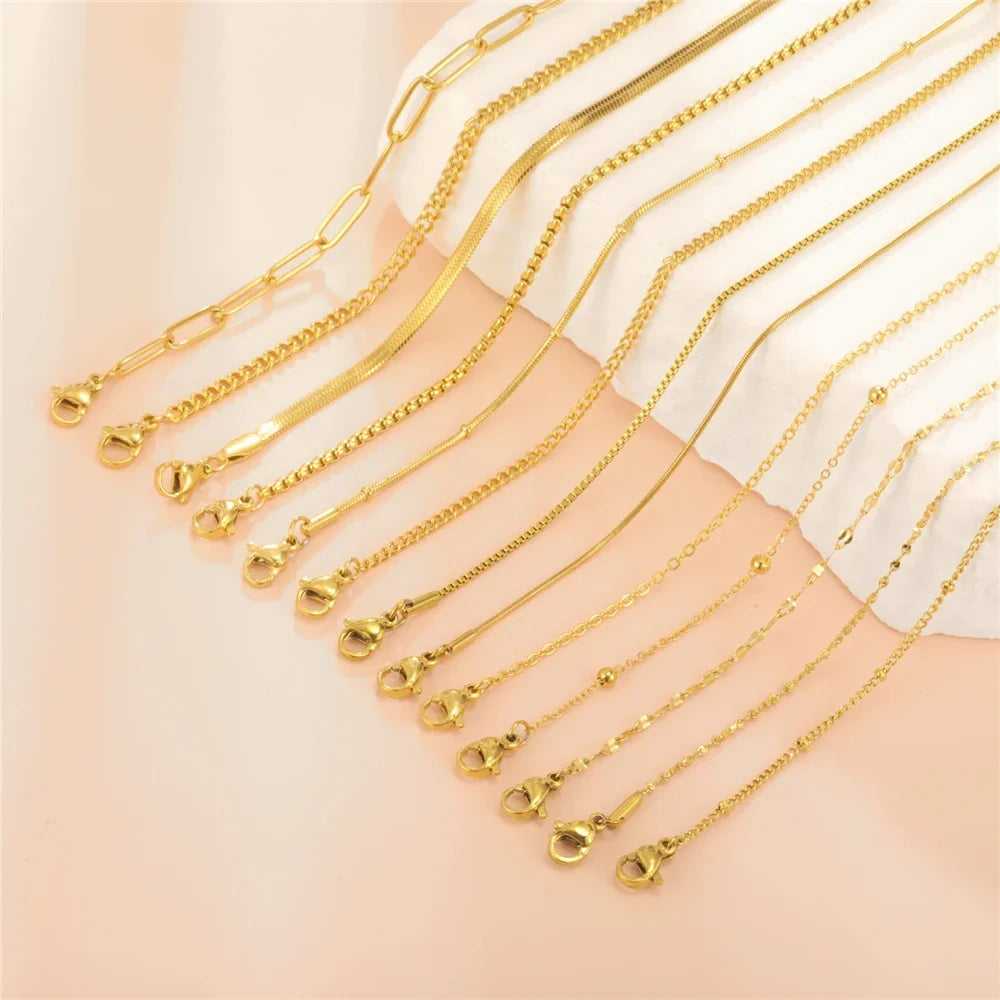 EUEAVAN 1pc Stainless Steel Chain Necklace for Women Basic Gold Color Paperclip Link Cuban Twisted Snake Chain Fashion Jewelry