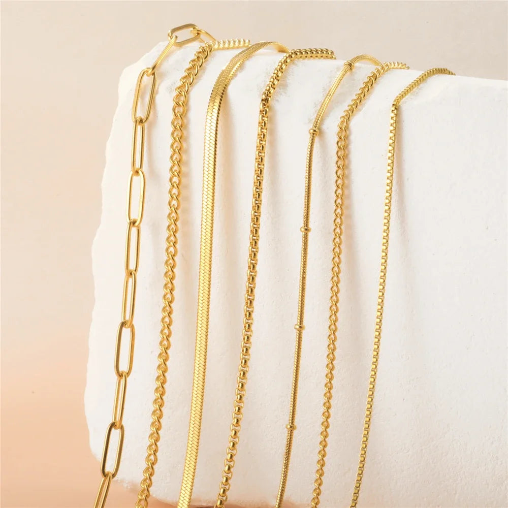 EUEAVAN 1pc Stainless Steel Chain Necklace for Women Basic Gold Color Paperclip Link Cuban Twisted Snake Chain Fashion Jewelry