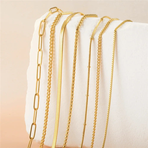 EUEAVAN 1pc Stainless Steel Chain Necklace for Women Basic Gold Color Paperclip Link Cuban Twisted Snake Chain Fashion Jewelry