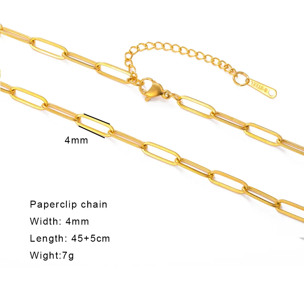 EUEAVAN 1pc Stainless Steel Chain Necklace for Women Basic Gold Color Paperclip Link Cuban Twisted Snake Chain Fashion Jewelry