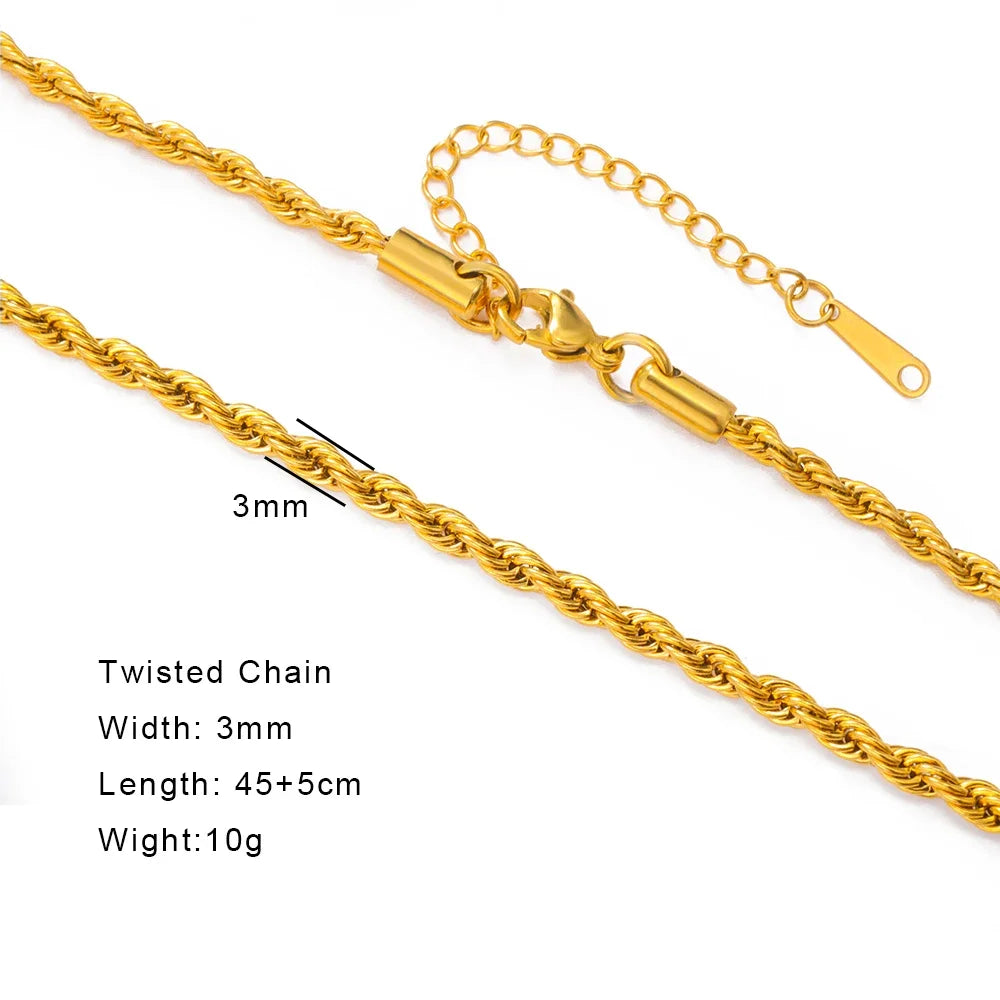 EUEAVAN 1pc Stainless Steel Chain Necklace for Women Basic Gold Color Paperclip Link Cuban Twisted Snake Chain Fashion Jewelry